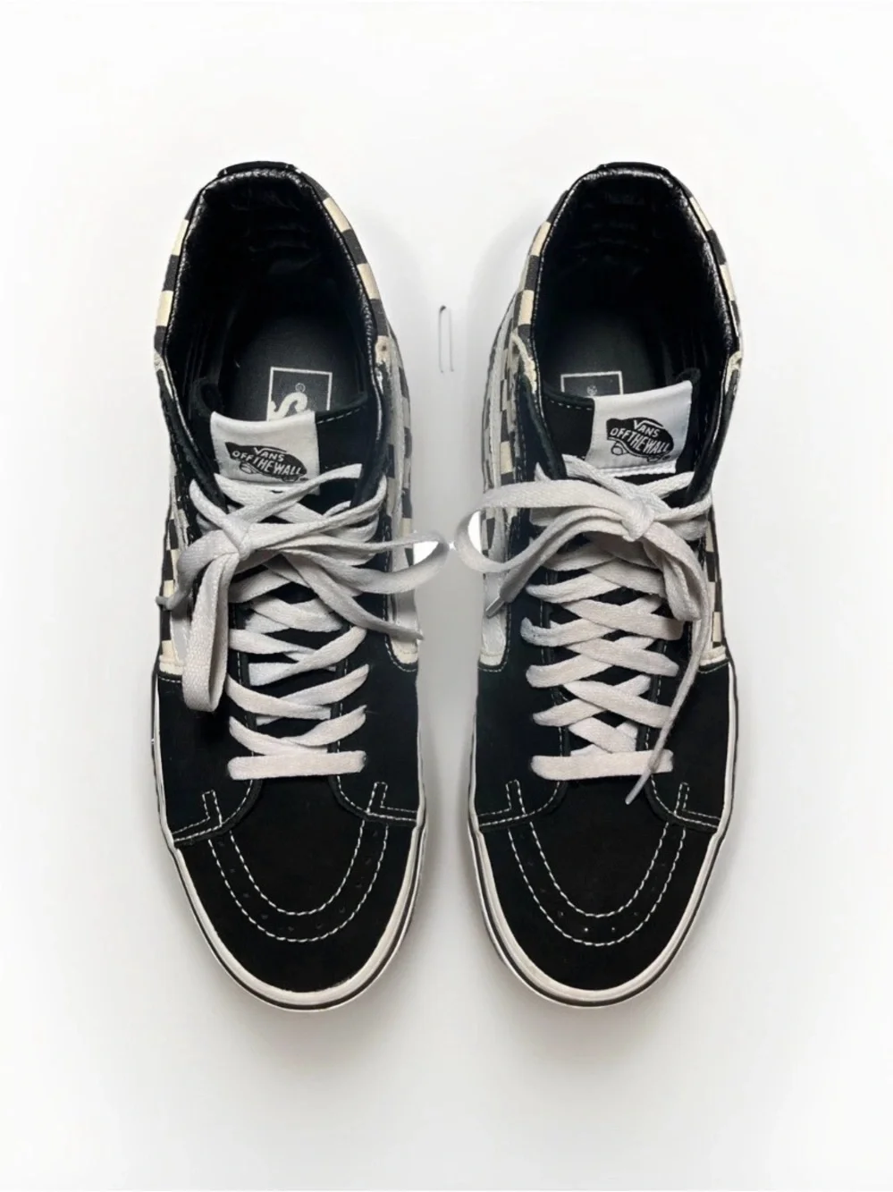 Vans Sk8-Hi Checkerboard High Top Sneakers - Black & Cream